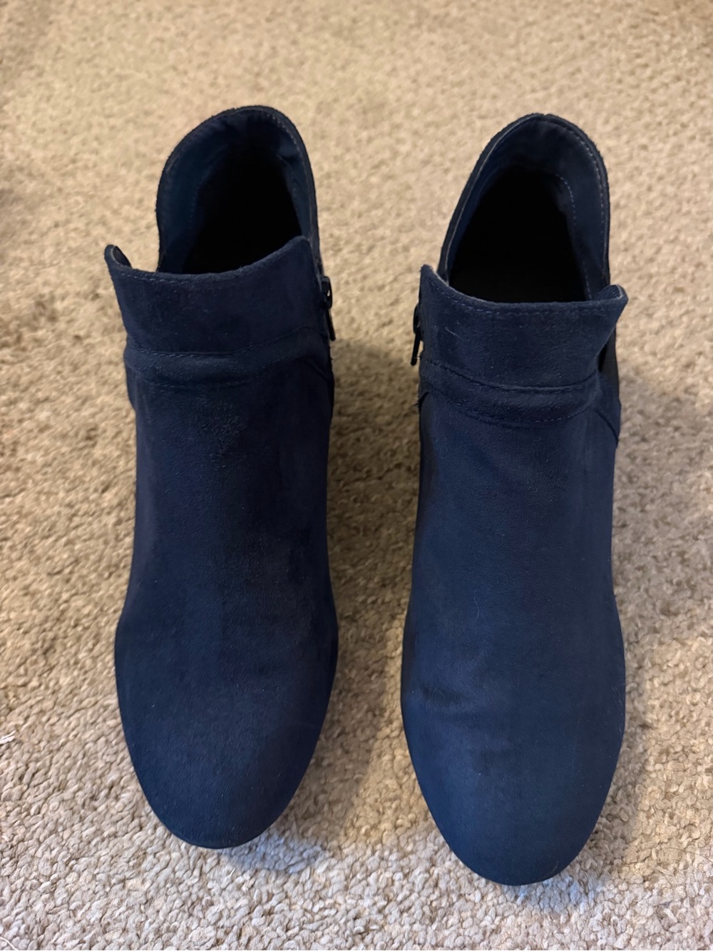 Women's Navy Suede Ankle Boots - Slip-On Side Zip